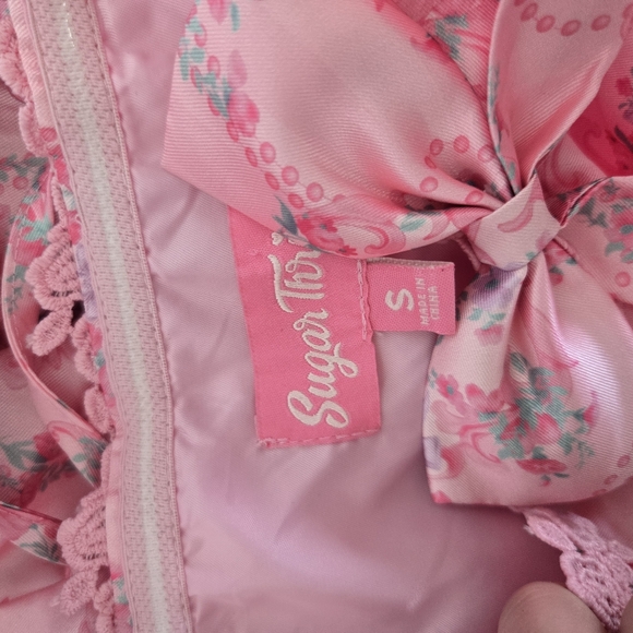 Sugar Thrillz Pink Floral Taffeta Corset Bow Dress, S - Picture 11 of 12